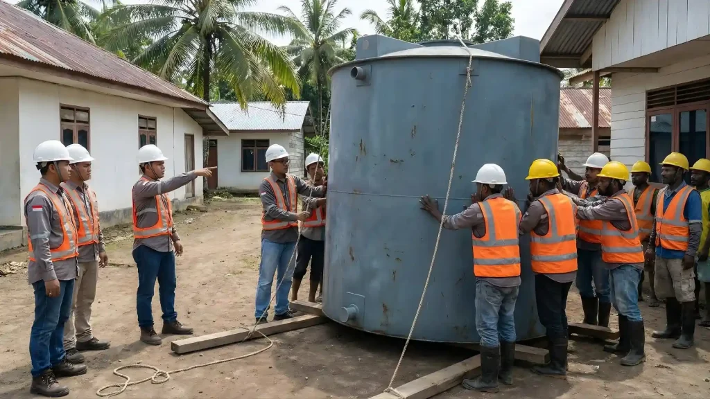 Pemasangan tangki air hujan di desa